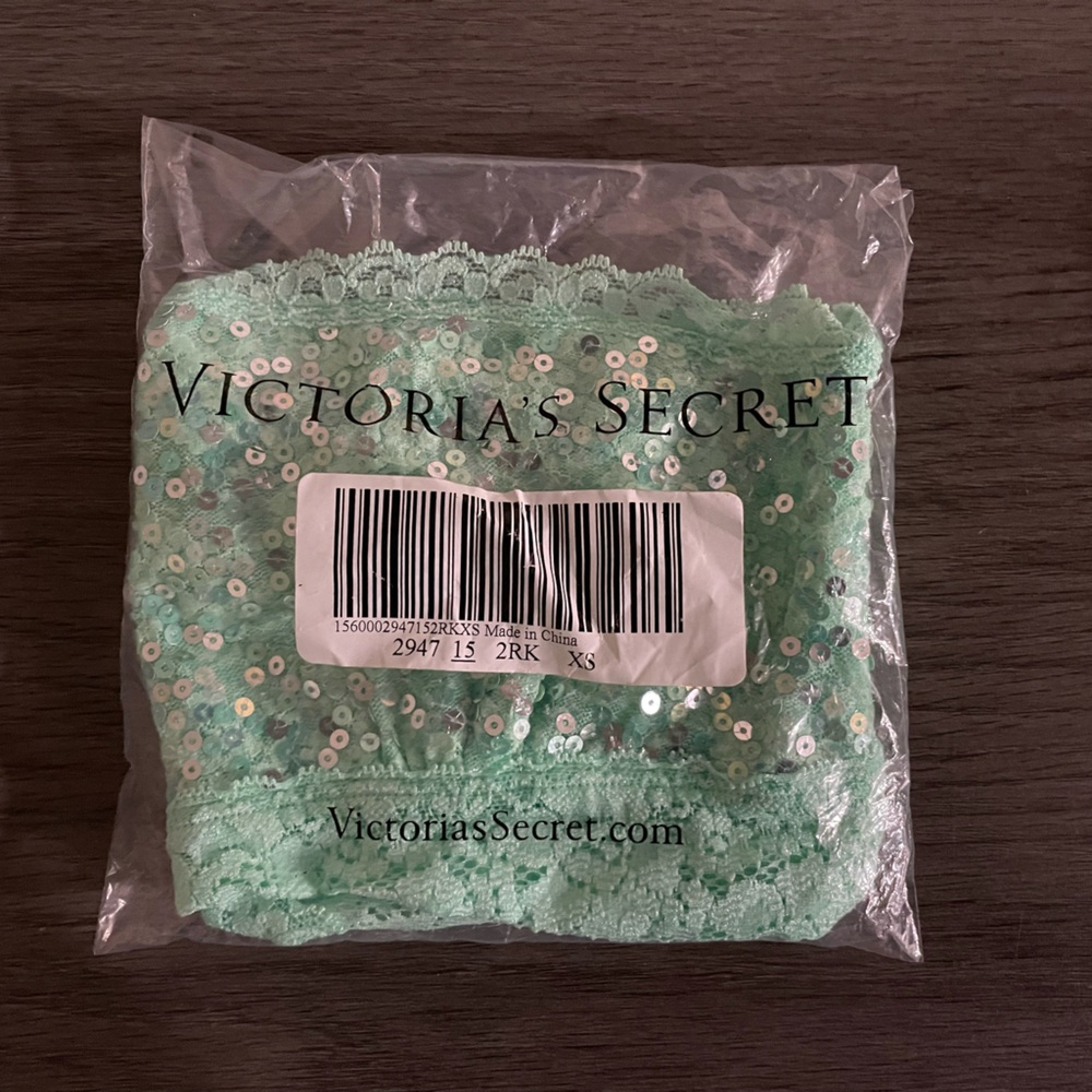 VS PINK allover Lace Bandeau Bra size XS green sequin